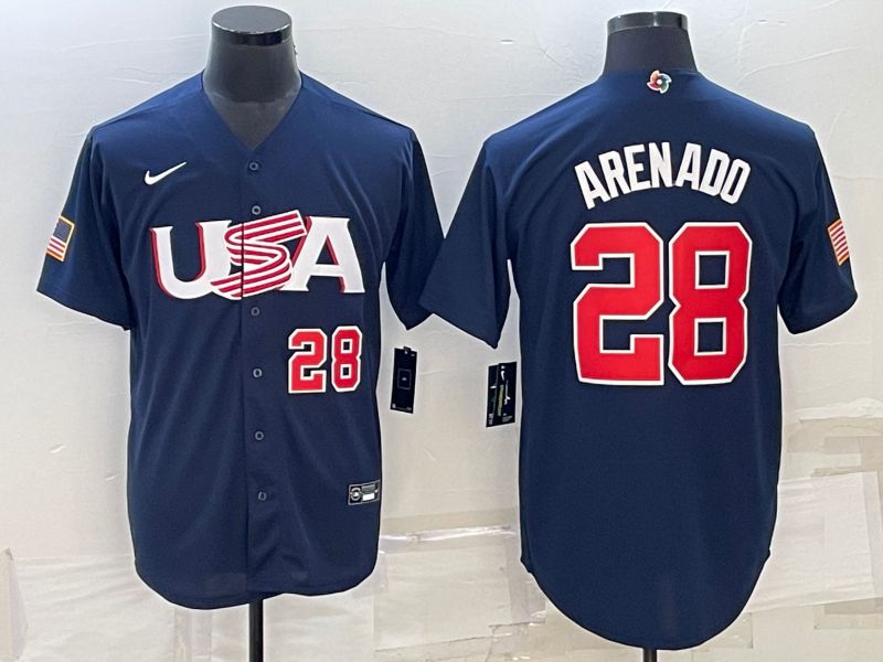 Men 2023 World Cub USA #28 Arenado Blue Nike MLB Jersey3->more jerseys->MLB Jersey